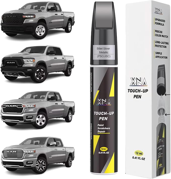 XNA Billet Silver Metallic(PSC/JSC) for Dodge Ram Touch Up Paint, 2 in 1 Car Scratch Remover with Pen Tip and Brush, Exact Color-Matched for Car Paint Scratch Repair, Quick & Easy Fix Chips and Nicks