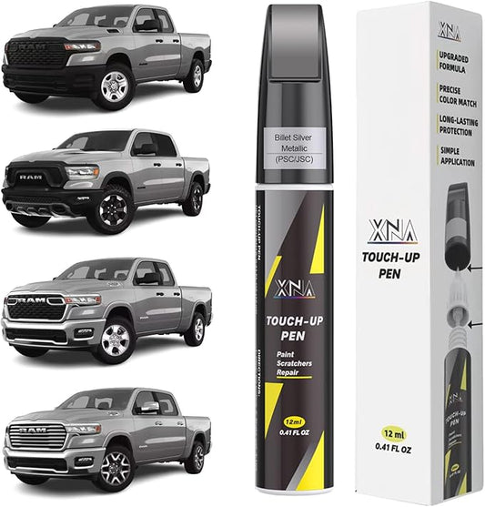 XNA Billet Silver Metallic(PSC/JSC) for Dodge Ram Touch Up Paint, 2 in 1 Car Scratch Remover with Pen Tip and Brush, Exact Color-Matched for Car Paint Scratch Repair, Quick & Easy Fix Chips and Nicks