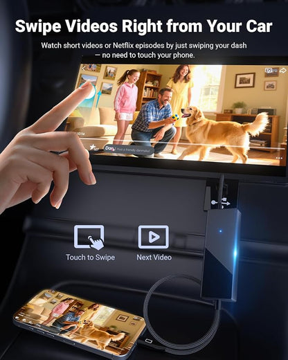 Wireless CarPlay Adapter with Video Control, Mirror & Swipe via Car Touchscreen, Bi-Directional Mirroring, Dual Modes, Plug & Play, No App Needed, Gray