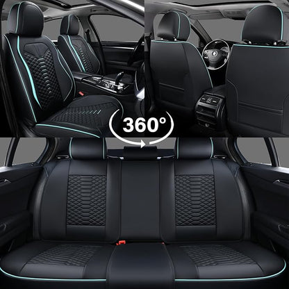Coverado Leather Seat Covers, Car Seat Covers Full Set, Nappa Leather Seat Covers for Cars, Car Seat Protector Waterproof, Black Car Seat Cover, Universal Seat Cover Fit for Most Cars(Black&Blue)