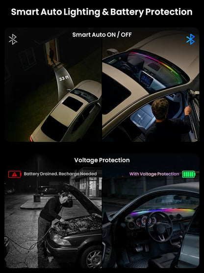 Car LED Lights Interior, 16M Colors APP & CarPlay Control, Music Sync, Auto-On/Off，Voltage Protection, Brightness Dimmer 12V DC LED Strip Lights for Car, Truck, SUV (Colorful 4.9ft)