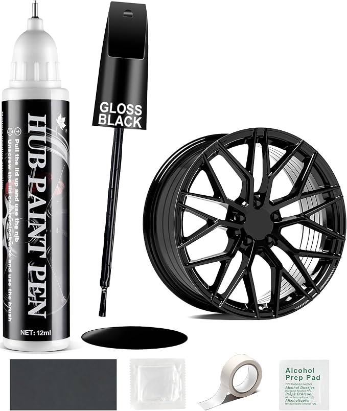 Amiss Gloss Black Rim Repair Kit, Wheel Paint and Rim Paint Touch Up Pen for Curb Rash, Universal Alloy Wheel Scratch Repair for Scratches and Scuffs, Car Accessories (Gloss Black)