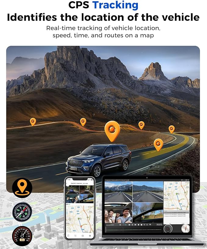 360 View 4 Channel Dash Cam Front and Rear Left Right Inside Camera for Cars, GPS and 5G Band WiFi, Night Vision, 160 Wide Angle, WDR, 24H Parking Mode, Supercapacitor, Included 128GB Card