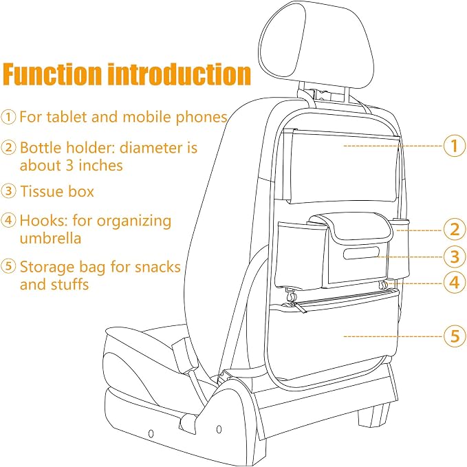 Viaviat Car Seat Organizers Waterproof Backseat Protector with Storage Pocket Large Leather Kick Mats for Kids Pets Automobile SUV Truck (Beige, Large Pocket)