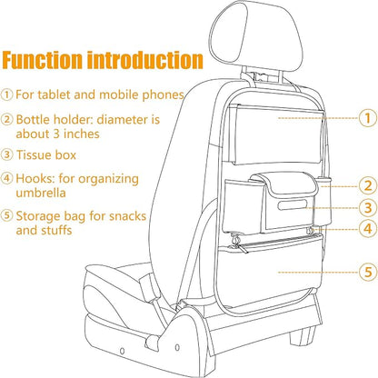 Viaviat Car Seat Organizers Waterproof Backseat Protector with Storage Pocket Large Leather Kick Mats for Kids Pets Automobile SUV Truck (Beige, Large Pocket)