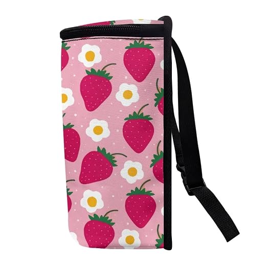 Talayituse Strawberry Flower Print Car Trash Bin, Laege Size Auto Trash Can Adjustable Portable Garbage Can with Lid, Vehicle Hanging Bag for Headrest Front Back Seat, Pink