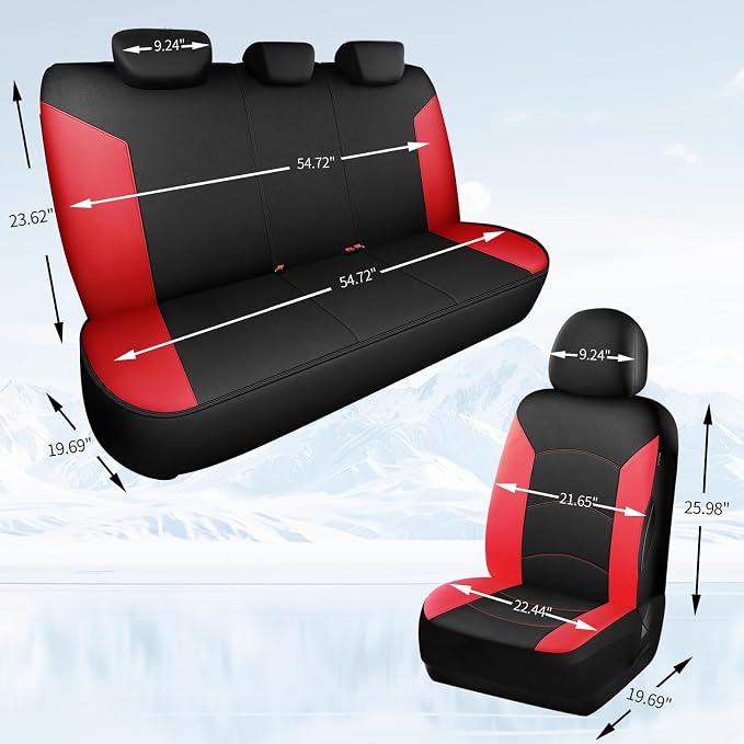 HChengkikz Car Seat Covers Full Set, Waterproof Neoprene Car Seat Covers, Airbag Compatible, Universal Automotive Seat Covers for Most Cars, SUVs, Trucks (Black + Red)