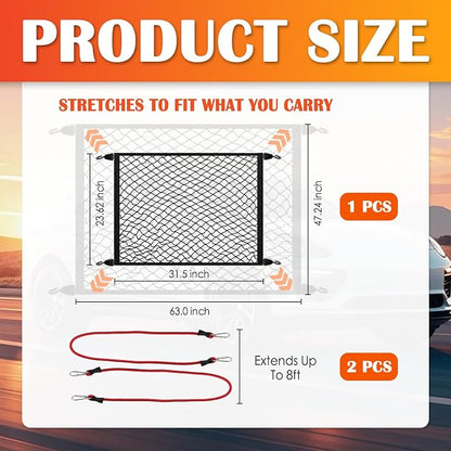 31.50"×23.62" Truck Bed Cargo Net Stretchable to 63"×47.24",High Elastic Cargo Net for Pickup Truck Bed with 4 Hooks & 2 Bundling Ropes,Universal Cargos Nets for SUV,Car,Trucks
