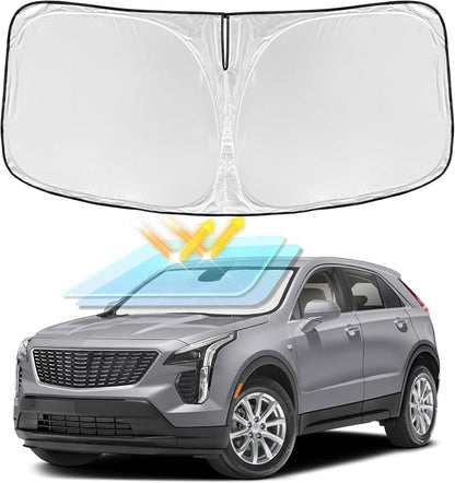 for Cadillac XT4 2019-2025 2026 Windshield Sun Shade - 4 Layers Car Sunshades for Front Windows Shade Cover Custom Fit XT4 Sun Visor 250T Retractable Shade Blocks UV Rays Car Accessories