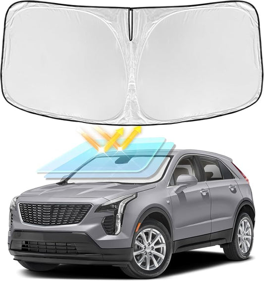 for Cadillac XT4 2019-2025 2026 Windshield Sun Shade - 4 Layers Car Sunshades for Front Windows Shade Cover Custom Fit XT4 Sun Visor 250T Retractable Shade Blocks UV Rays Car Accessories