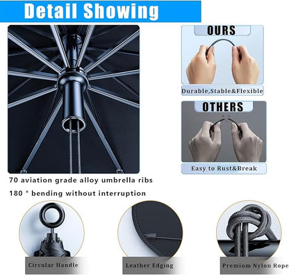 JDDRY Front Windshield Sun Shade with Pull Cord, Umbrella Sun Shade for Windshield, 2024 Car Umbrella Front Sun Shades Cover for Pickup/Large SUV/Truck/Minivan (150x82cm)