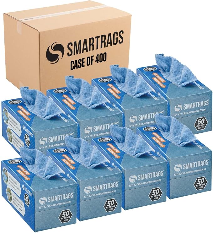 Arkwright Smart Rags Microfiber Cleaning Cloths Bulk, Case of 400, Lint Free 180 GSM Reusable Towels for Auto, Office and Household Cleaning, 12 x 12 in, Blue