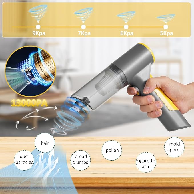 4 in 1 Wireless Handheld Vacuum Cleaner, 13000Pa Super Suction, 6000mAh Battery, Type-C, Green