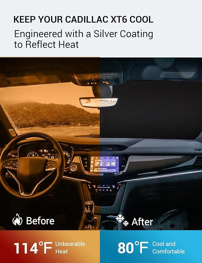 Proadsy Windshield Sun Shade for Cadillac XT6 2020-2025 2026 Foldable Front Sunshade Protector Sun Visor Blocks UV Rays Keep Car Cooler