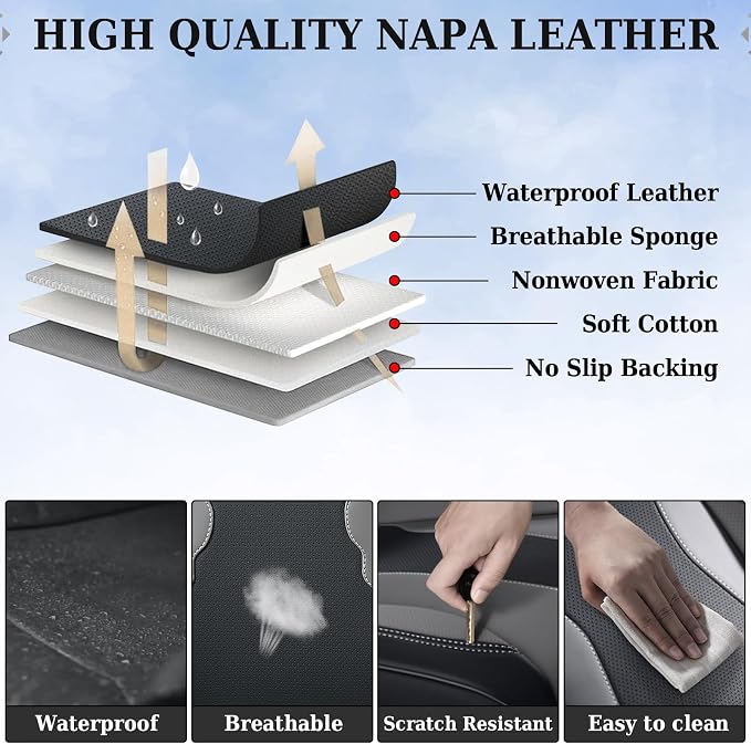 Coverado Car Seat Covers, Front Covers for Cars, Car Seat Cover Front Seats, Automotive Seat Cover, Waterproof, Leather Car Seat Cushion, Universal Interior Covers Seat Protectors for Most Cars