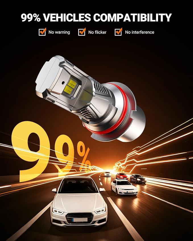 SEALIGHT 9007/HB5 LED Light Bulb, 900% 46000LM Brighter than Original Bulbs, 6500K White Output Canbus Ready, IP68 Waterproof 80000Hrs Lifespan, 1：1 Size 3Mins Installation, 2 Pack