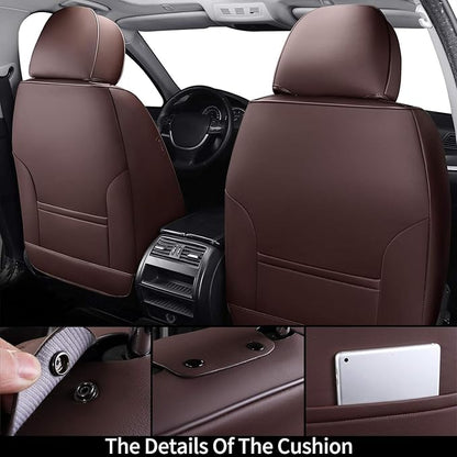 Coverado Car Seat Covers Full Set, 5 Seat Leather Seat Covers for Cars, Car Seat Protector with Lumbar Support, Waterproof Seat Covers Universal Fit for Most Cars SUV Trucks (Coffee)