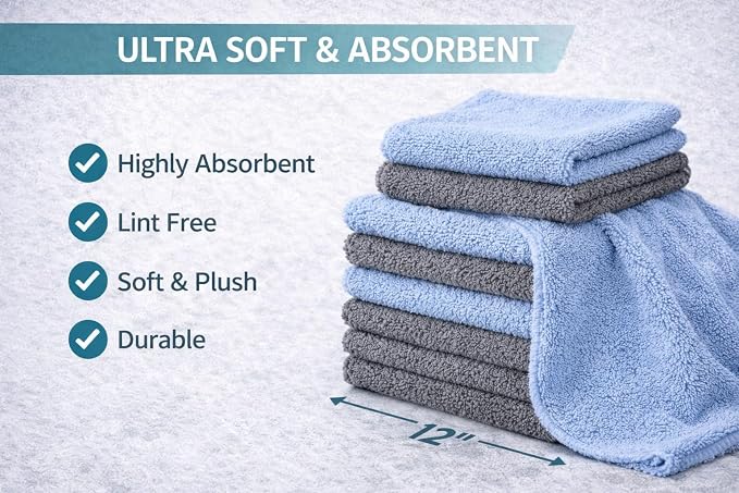 Rugged Peaks Co. Microfiber Cleaning Cloth & Microfiber Towels for Cars (24-Pack, Gray) – 12x12 Premium 70/30 Blend Precision Towels – Ultra Soft, Lint-Free Detail Cloths for Auto, Home & Electronics