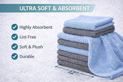 Rugged Peaks Co. Microfiber Cleaning Cloth & Microfiber Towels for Cars (24-Pack, Gray) – 12x12 Premium 70/30 Blend Precision Towels – Ultra Soft, Lint-Free Detail Cloths for Auto, Home & Electronics