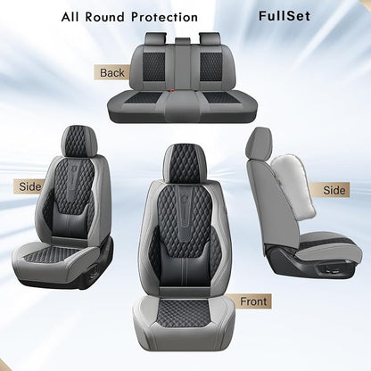 Coverado Front Seat Covers, Nappa Leather Seat Covers for Cars, Waterproof Seat Covers with Lumbar Support Universal Fit for Most Cars SUV Trucks (Front, Black-Gray)
