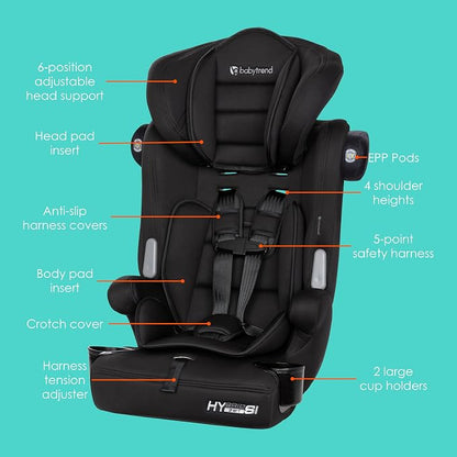 Baby Trend Hybrid SI 3-in-1 Combination Booster Seat, Hoboken Black – Side-Impact Protection, 3-Stage Growth Design, Adjustable Headrest, Cushioned Comfort