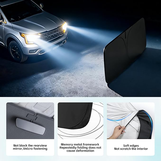 Windshield Sun Shade for Kia Carnival 2015-2026 Sunshade 300T Windshield Cover Protector Blocks UV Rays Custom Fit Carnival Front Window Shades Windshield Accessories Keep Cool Foldable