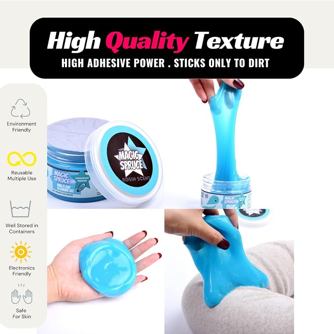 MAGIC SPRUCE Car Cleaning Gel, Reusable Auto Detailing Putty for Interior Dashboard Vents, Non-Toxic Dust Remover for Car Keys Keyboard PC Laptop, Scented Cleaning Products,Stocking Stuffers for men
