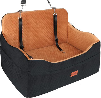 Vivifying Dog Car Seat for Back Seat, Booster Travel Bed for Medium Large Dogs or 2 Small Dogs, 4" Raised Foam Cushion, Safety Leash & Washable Cover, Soft Dog Booster Seat for Cars, Trucks & SUVs