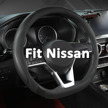 West Llama Flat Bottom Car Steering Wheel Cover for Nissan,D Shaped Steering Wheel Cover for Rogue,Altima,Kicks (Black-Standard Size)