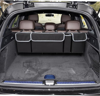 Osilly Car Trunk Organizer with Lid, Backseat Hanging Storage Bag with 4 Pockets & 3 Adjustable Straps, Waterproof PVC Collapsible Cargo Bag, Car Interior Accessories for Auto SUV MPV