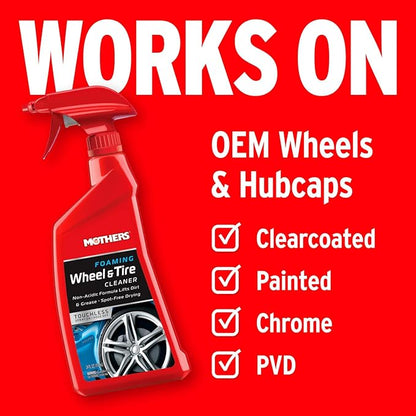 Mothers Foaming Wheel & Tire Cleaner, 1 gal. – Foaming Action Lifts Brake Dust & Grime, Safe for Factory-Coated Wheels, Restores, Cleans, Finishes Fast, Spot-Free Rinse (05902)
