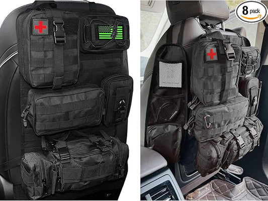 7 PACK Tactical Seat back organizer Truck organizer With 6 Detachable Pouches Universal For Car Truck Ford Jeep Military-Grade Heavier Panels With Multi-functional Packs (Black)