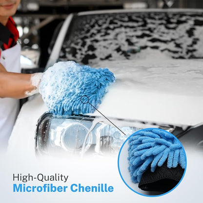 S.M. Arnold 2-Pack Ultra-Soft Microfiber Chenille Wash Mitts, High Absorbency, Ideal for Car Detailing & Home Cleaning, Scratch-Free, Durable, Reusable - Perfect for Professional & DIY Use