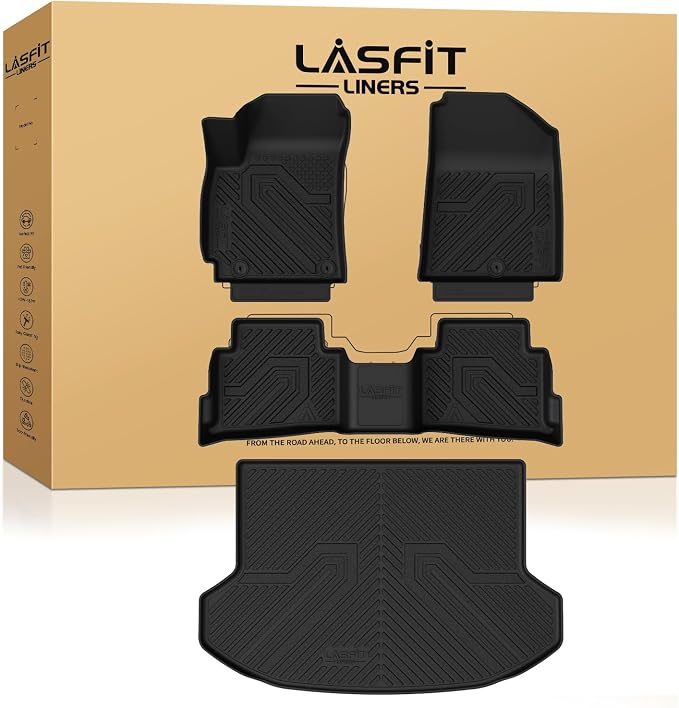 LASFIT Floor Mats & Cargo Mat for Kia Seltos 2026 2025 2024 (Not Fit SX), All Weather TPE Custom Fit Floor Liners 1st&2nd Row Full Set Car Mats Accessories for Kia Seltos 2024-2026, Black