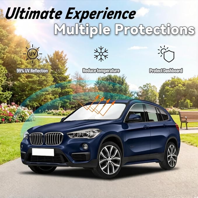 Windshield Sun Shade for BMW X1 F48 2016-2022, Car Front Window Sunshade with 240T Sun Visor Protector Blocks UV Rays Heat Sun Shield Accessories