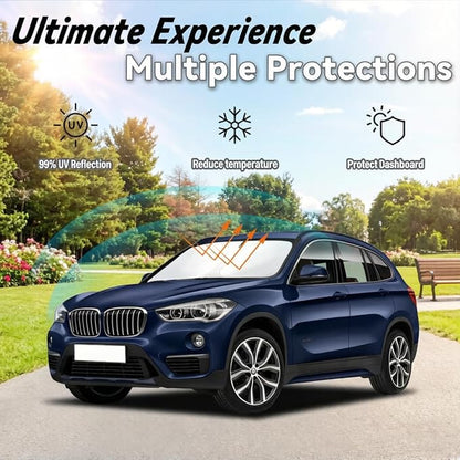 Windshield Sun Shade for BMW X1 F48 2016-2022, Car Front Window Sunshade with 240T Sun Visor Protector Blocks UV Rays Heat Sun Shield Accessories