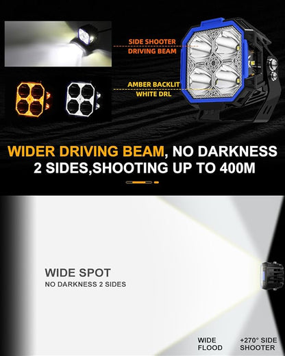 CO LIGHT 3 Inch 10300LM Cube Pods 210° Wide-Angle Yellow/White DRL Offroad Multi-Use for Trucks 4x4 ATV Motorcycle Spot Work Driving Fog Beams