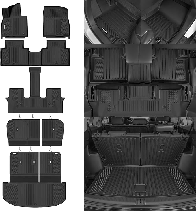 Floor Mats for 2027 Kia Telluride Gas Only 8 Seats/Bench Seats (Not for Hybrid), Trunk Mat with Backrest Mat and 2nd Row Backrest Mat All Weather TPE Protector for Kia Telluride Accessories