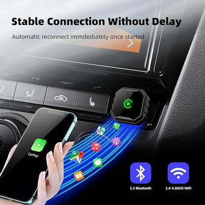 Wireless CarPlay Adapter for iPhone, Mini USB Design for Cars with Wired CarPlay, Fast Connection,5.8GHz WiFi,No Delay, Compatible with iOS 10+ & iPhone 6+, USB/Type C,Plug and Play (Dark Black)