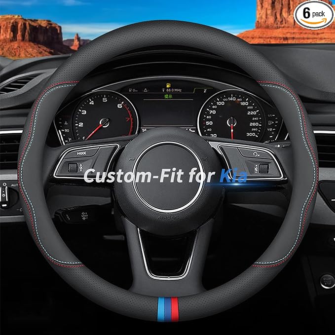 Deer Route Custom-Fit for Kia Steering Wheel Cover, Premium Leather Car Steering Wheel Cover with Logo, Non-Slip, Breathable, for Kia Accessories (C-Style,for Kia)