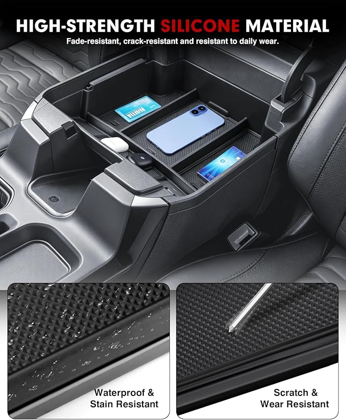 Autorder 2PCS Center Console Organizer for 2024-2026 Chevy Silverado 2500HD/3500HD Accessories - Armrest Storage Tray - (Full Console w/Bucket Seats Only)