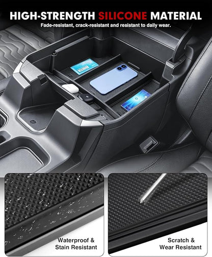 Autorder 2PCS Center Console Organizer for 2024-2026 Chevy Silverado 2500HD/3500HD Accessories - Armrest Storage Tray - (Full Console w/Bucket Seats Only)