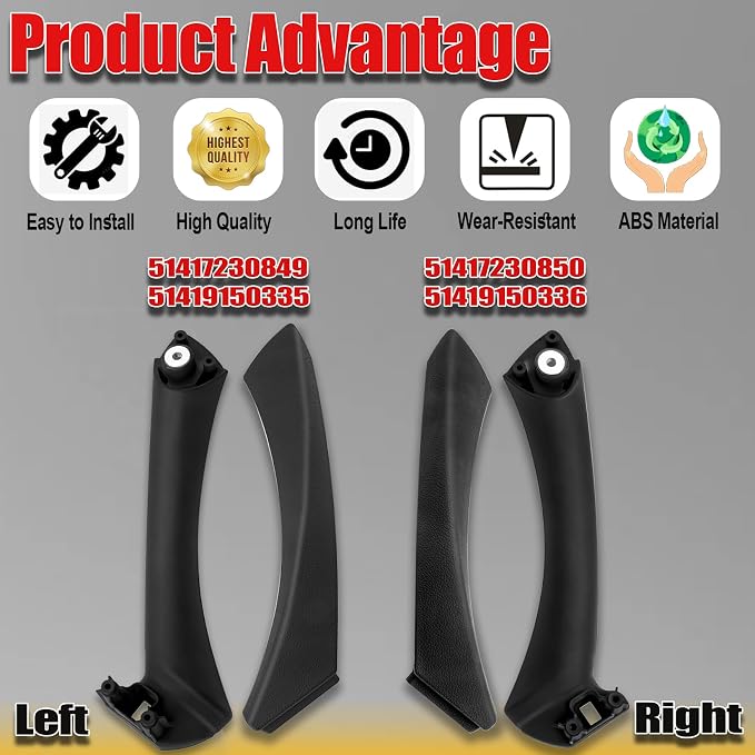 LIYYOO E90 Interior Door Handle Replacement Kit for BMW 3 Series 2004-2011 E90/E91/E92/E93 316i 318i 320i 323i 325i 328i 330i 335i,Door Pull Handles + Door Handle Cover (Right Side,Black)