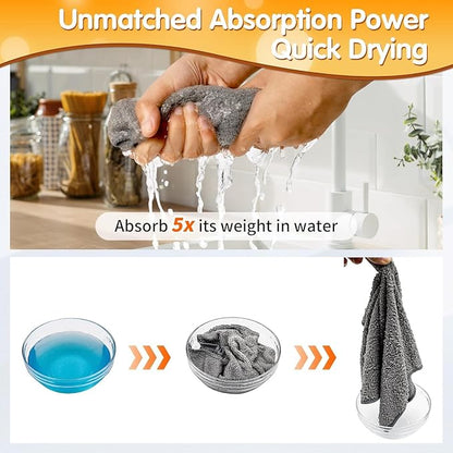 FIXSMITH Microfiber Cleaning Cloth -Pack of 24, Highly Absorbent Cleaning Rags(Grey&Orange), 16"X12" All Purpose Cleaning Towels for Housekeeping, Kitchen, Car, Reusable Microfiber Towels