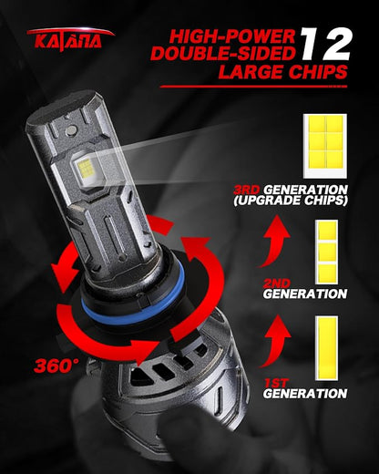 KATANA 9006 Light Bulb, HB4 Bulb 16000LM Super Bright 70W 6500K Mini Size Plug and Play Fog Light Bulb of 2