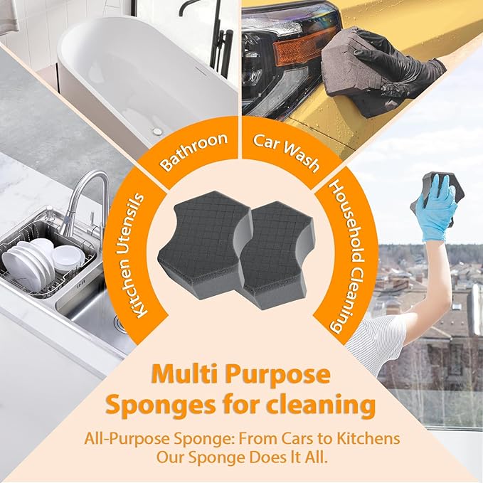 2Pack Grid Car Wash Sponge, Saiqiang Car Detailing Sponges Durable Foams Rinseless Washing Cross-Cut Scratch-Free for Cleaning Accessories Gray