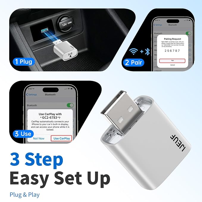 Wireless CarPlay Adapter for Apple iPhone 2026 Upgraded,Stable Connection,Ultra-Low Lag,Mini Apple Car Play Wireless Adapter for Cars with Built-in Wired CarPlay and iPhone iOS 10+,USB A Grey
