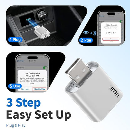 Wireless CarPlay Adapter for Apple iPhone 2026 Upgraded,Stable Connection,Ultra-Low Lag,Mini Apple Car Play Wireless Adapter for Cars with Built-in Wired CarPlay and iPhone iOS 10+,USB A Grey