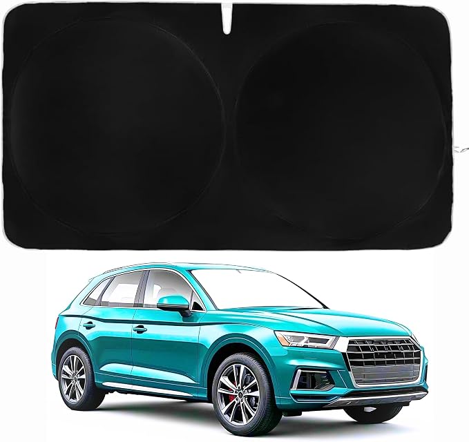 Windshield Sun Shade | Compatible for Audi Q5 (2018-2026) | Certified 99.87% UVB & 99.02% UVA Car Sun Shade. Award Winning Sunshade - Patented Technology | Car Shades by Kinder Fluff