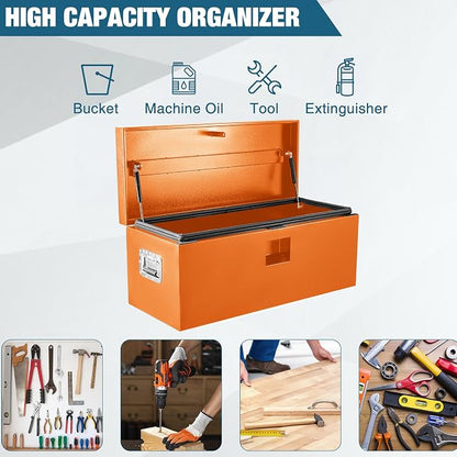 Black Steel Underbody Truck Box, Pickup Storage Box, Heavy Duty Diamond Plate Tool Box with Lock and Keys, Waterproof Trailer Storage Box (30"- Orange)